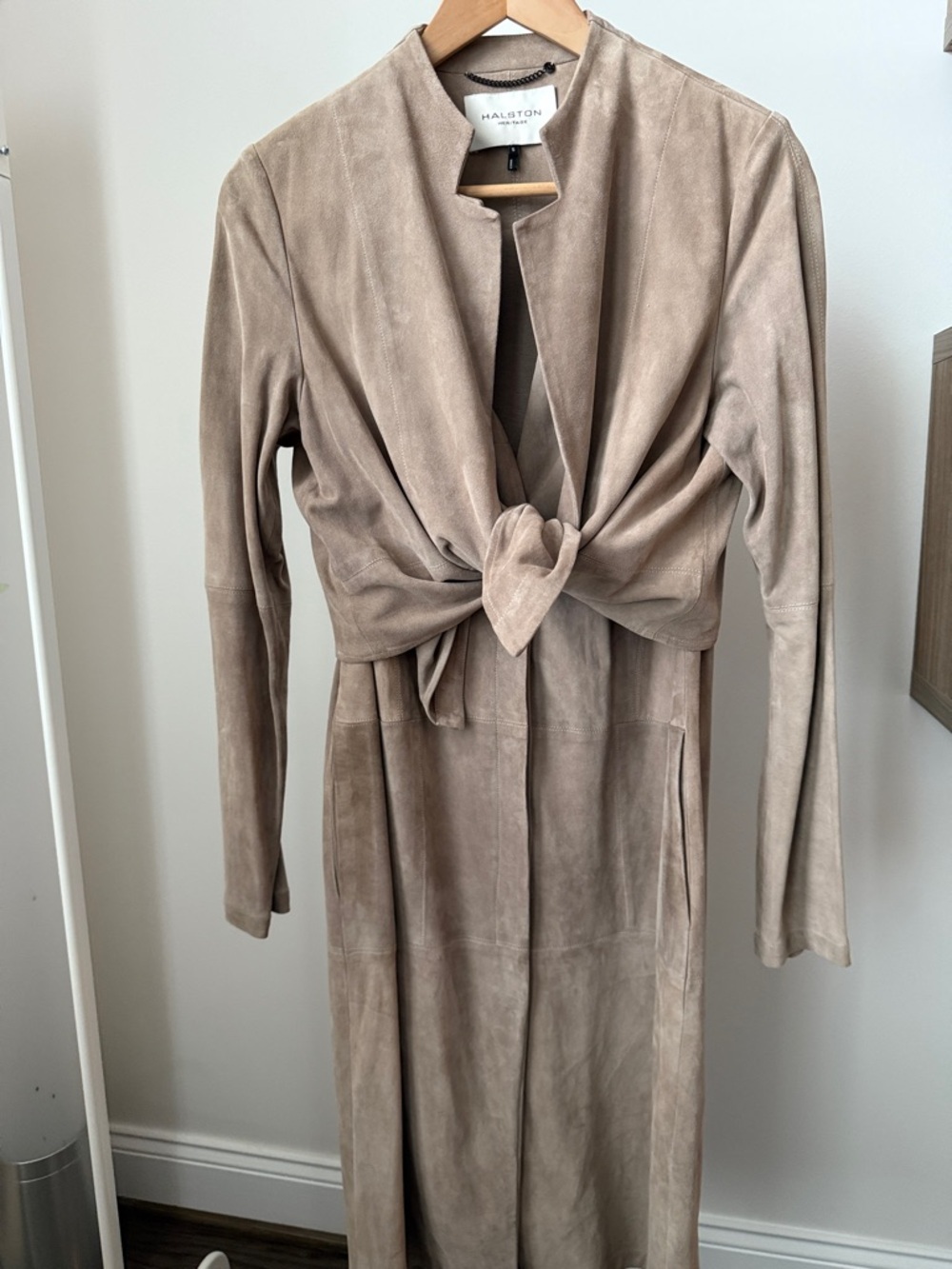 HALSTON Heritage Knot Front Suede Coat Size S